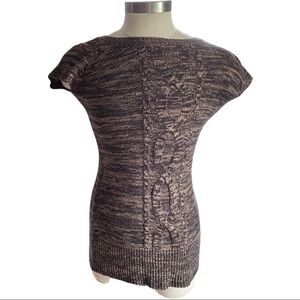 LEI Women Golden Brown 3-D Knit Short Sleeve Crew Neck Sweater Dress Sz Small